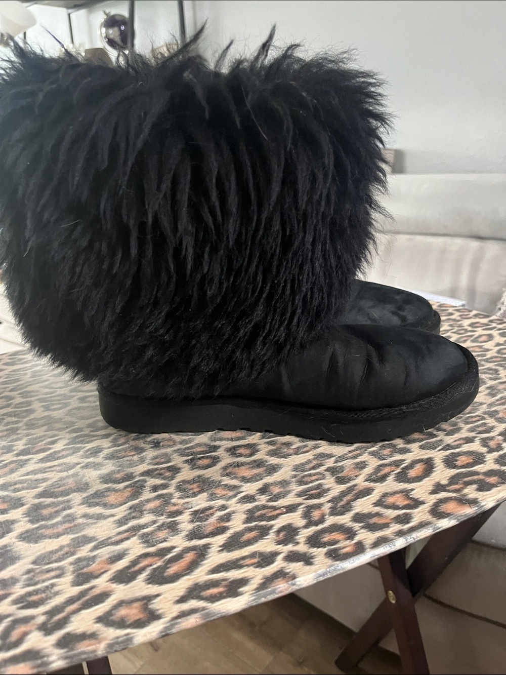 UGG Black Faux Fur Mid-Calf Women's Boots